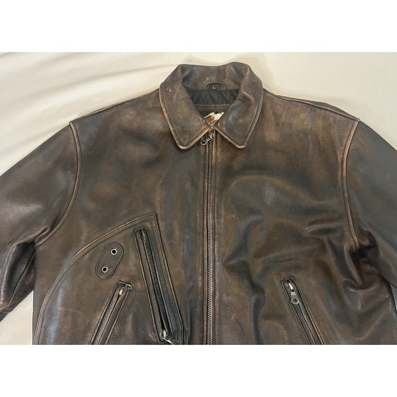 Vintage Harley Davidson Leather Motorcycle Jacket Distressed Coat‎ Brown L - Picture 7 of 16